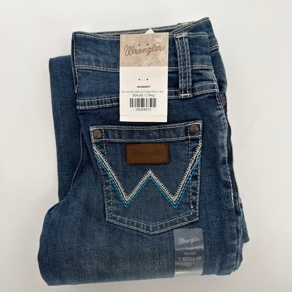 Wrangler Girls Wide Leg Trouser Jeans Franc Blue Denim 7 Regular 09GWWPF